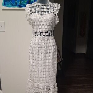 Petal & Pup Ivory Floral Lace Midi Dress